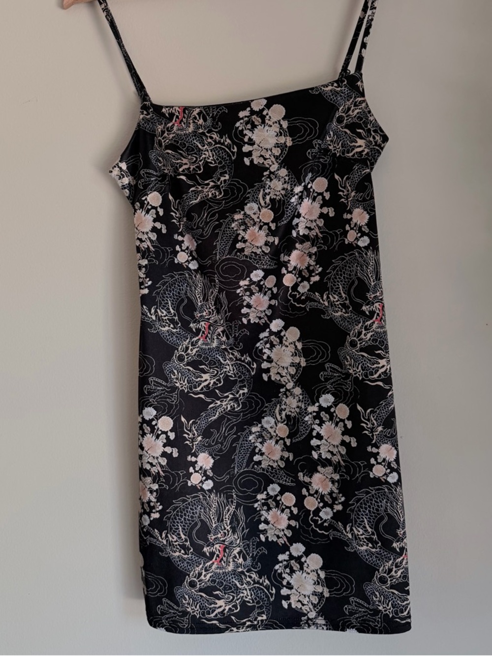 Urban Outfitters Black Floral Dragon Slip Dress